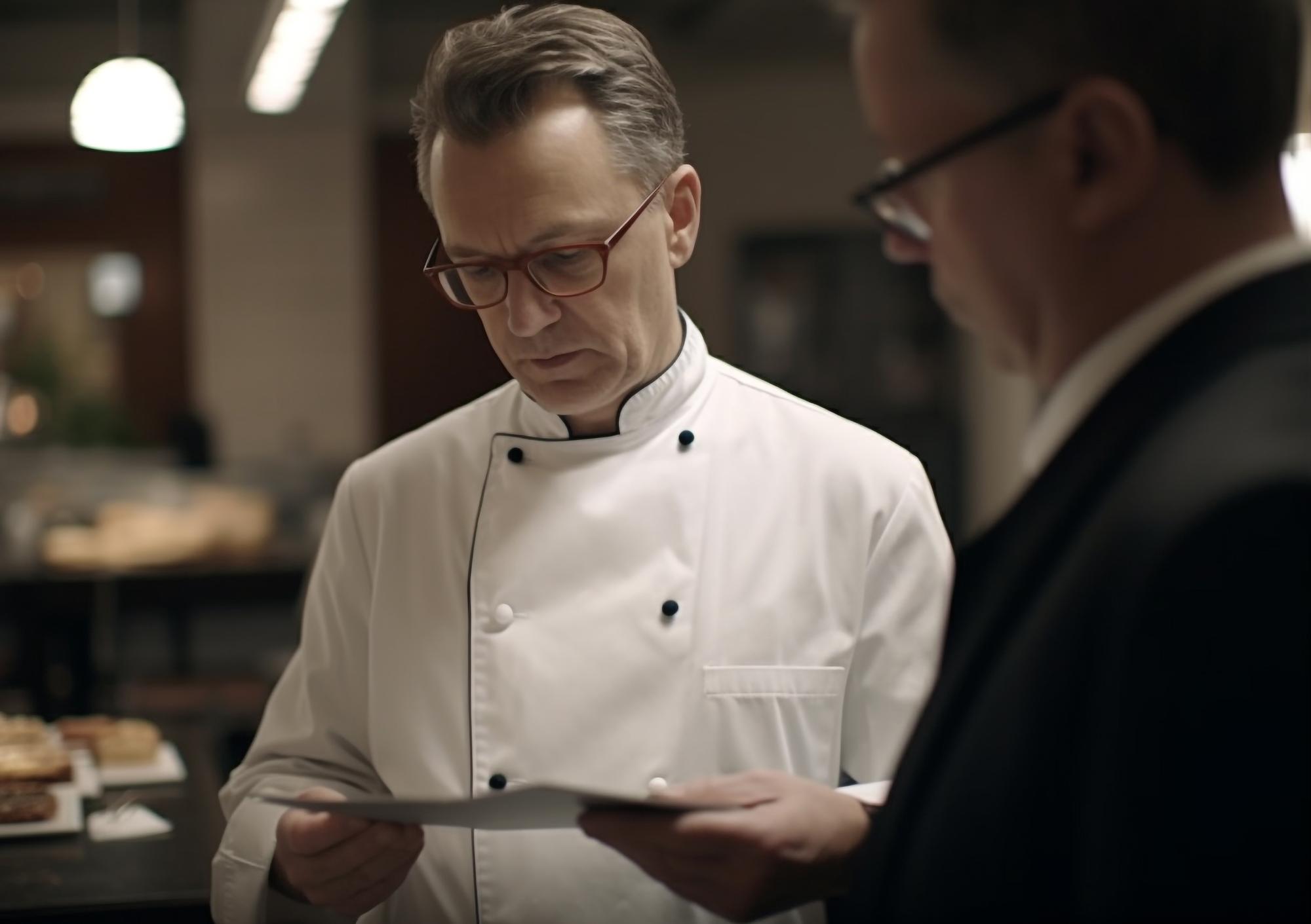 Chef consulting over menu notes